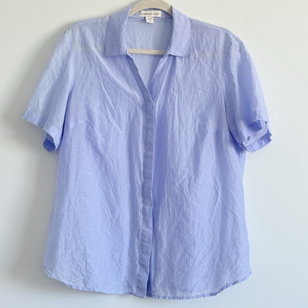 Coldwater Creek Cotton Silk Camp Shirt Womens XL 16 Lilac Button Up Lightweight